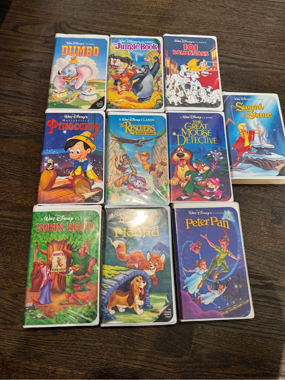 Disney Classics VHS Peter Pan Robin Hood Great Mouse Det Jungle Book 10 movies
